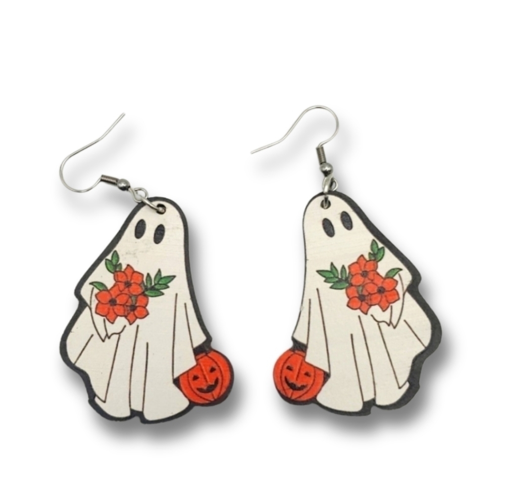 Halloween Ghost w/ Pumpkin Earrings